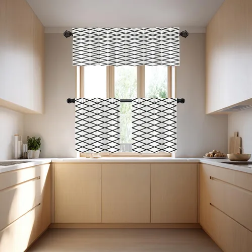 Miniatura 2 de Cortinas opacas de poliéster multicapa para cafetería, con diseño de diamantes, 2 unidades, 26 x 24 pulgadas