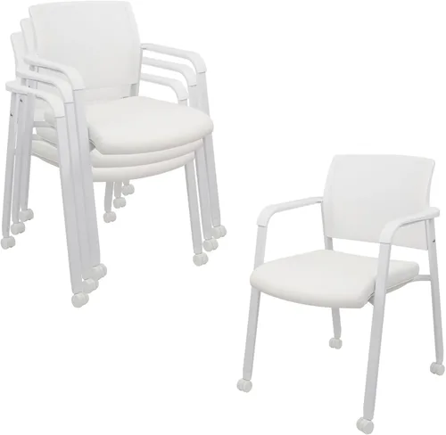 Miniatura 16 de CLATINA Juego de 2 sillas apilables con respaldo de malla con asiento de tela tapizado y soporte lumbar ergonómico para oficina, escuela, iglesia