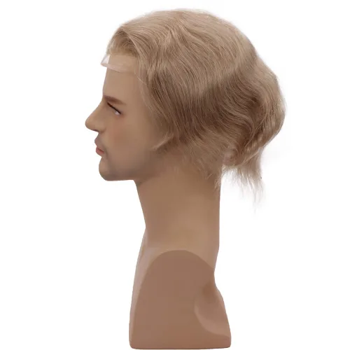 Miniatura 4 de Toupee - Peluca de cabello humano europeo con encaje frontal suizo y línea capilar natural para hombre, con piel sintética, sistema de reemplazo
