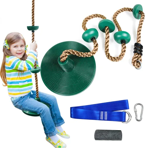 Columpio de árbol para niños, cuerda de escalada con plataformas, juego de asiento de columpio de disco, accesorios para patio de juegos al aire