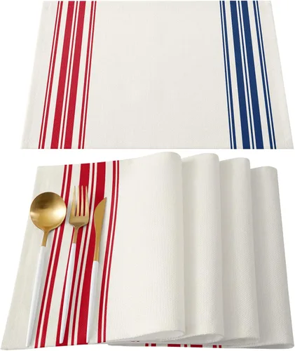 Miniatura 10 de Juego de 4 manteles individuales antideslizantes para interiores, diseño de rayas azules y blancas, para cocina, mesa de comedor, vacaciones, patio