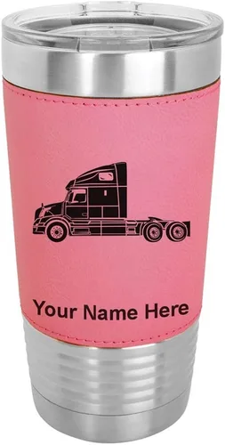Miniatura 13 de LaserGram Taza aislada al vacío de 20 onzas, cabina de camión, grabado personalizado incluido (piel sintética, negro)