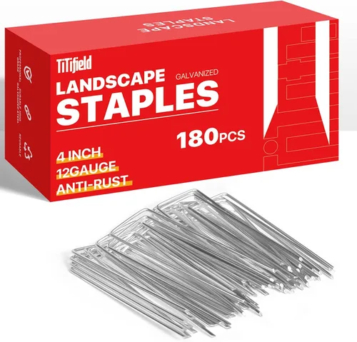 Miniatura 7 de Grapas de Paisaje 4 Pulgadas Paquete de 50 Estacas de Jardín Galvanizadas Pinos de Paisaje Anti-Óxido para Tela de Barrera de Malezas, Césped