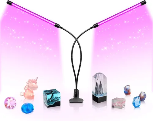 Luz Negra LED de Doble Cabezal, Luminaria de Luz UV de 20W con Abrazadera, Lámpara de Cuello de Ganso UV de 395-405nm Alimentada por USB para Fiesta