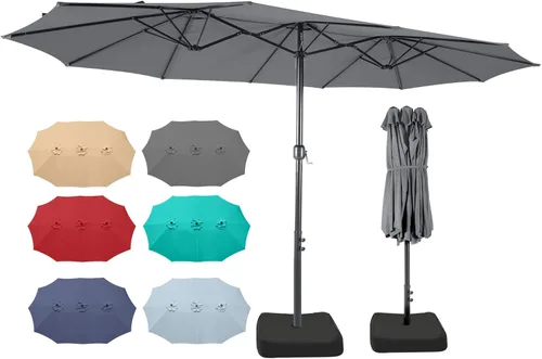 Miniatura 14 de Sombrilla de doble cara para patio de 15 x 9 pies con base y manivela, sombrilla rectangular extragrande para patio, césped y jardín, beige