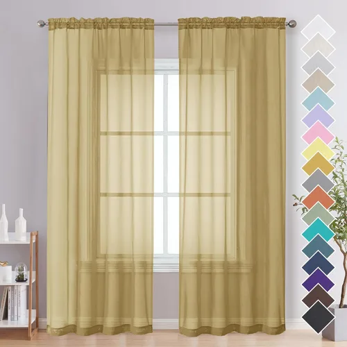 Miniatura 136 de OVZME - Cortinas traslúcidas blancas de 45 pulgadas de largo, 2 paneles, cortinas de gasa con bolsillo para barra para ventanas pequeñas, cada una