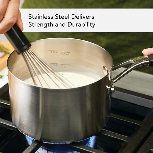 Miniatura 6 de KitchenAid - Sartén de acero inoxidable de inducción con marcas de medición y tapa, 2 cuartos de galón, acero inoxidable cepillado