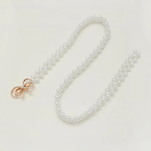Miniatura 5 de Cinturón de cadena de cintura elástica con perlas de diamantes, Blanco
