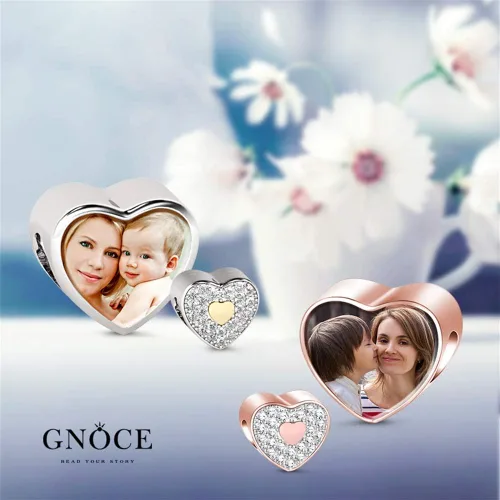 Miniatura 6 de GNOCE Custom Photo Charms Bead Heart Shaped Sterling Silver Personalized Charm With Cz fit Bracelet Necklace For Women Family Memorial Girls