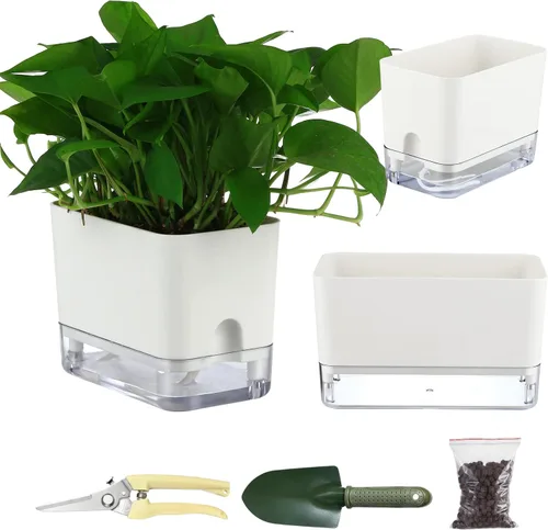 Miniatura 16 de Planterhoma Macetas de riego automático para plantas de interior de 4.3 pulgadas, 6 paquetes de macetas cuadradas de riego automático con orificio