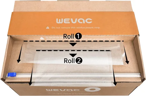 Miniatura 5 de Wevac 2 Rollos de Sellado al Vacío para Alimentos de 8''x100' y 11''x100', Rollo Conservador con Cortador, Bolsas Selladoras al Vacío Ideales