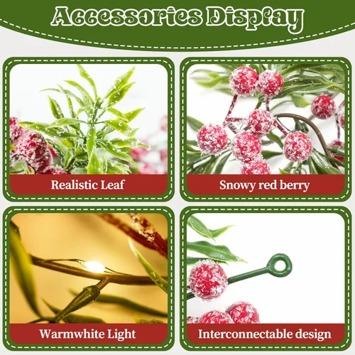 Miniatura 5 de Guirnalda de Navidad con Luces 5.9 Pies Guirnalda de Navidad con Bayas Rojas Hojas de Acebo Verdes Guirnalda Pre-Iluminada para Decoración