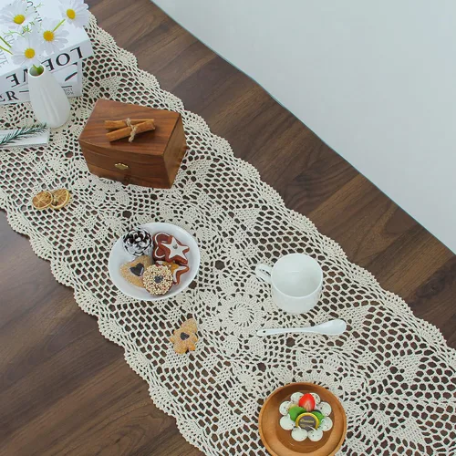 Miniatura 4 de kilofly camino de mesa rectangular de encaje hecho a mano a ganchillo, varios tamaños, Beige