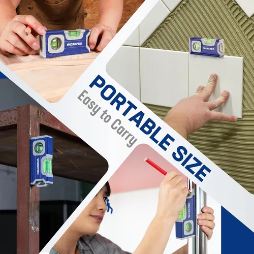 Miniatura 5 de WORKPRO Nivel pequeño, mini herramienta de nivel de 4-1/2 pulgadas, nivel de bolsillo magnético con 2 burbujas diferentes 90°/180°, construcción