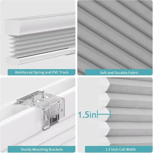 Miniatura 4 de MYshade CEL33GY72C - Persianas sin cordones y opacas para ventanas interiores, persianas de celda de nido de abeja de 1.5 pulgadas, tela de gasa