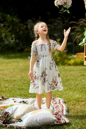 Miniatura 6 de Arshiner Vestido casual de verano sin mangas floral para niñas
