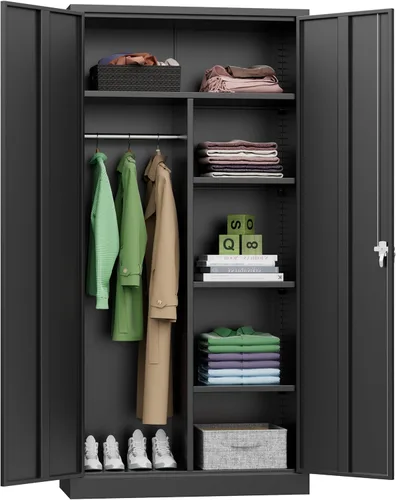 Miniatura 21 de INTERGREAT Armario de almacenamiento de metal con cerradura, gabinete de almacenamiento de metal con cerradura de 72 pulgadas de alto con puertas