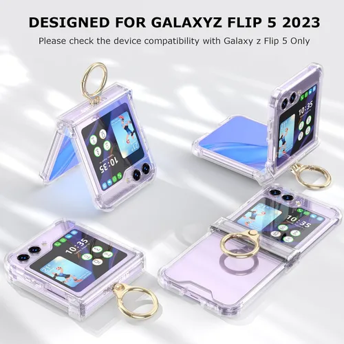 Miniatura 5 de Funda diseñada para Galaxy Z Flip 5 con protección de bisagra, funda transparente Flip 5 con soporte para Galaxy Z Flip 5 5G (2023), transparente
