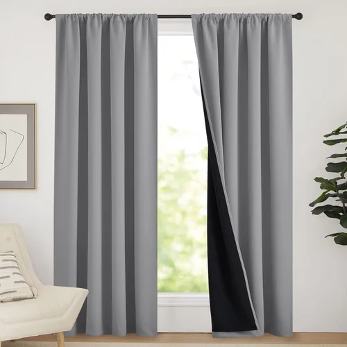 Miniatura 51 de NICETOWN Cortinas blancas 100% opacas, 2 capas gruesas completamente opacas con bolsillo para barra, cortinas aislantes térmicas para Blanco puro