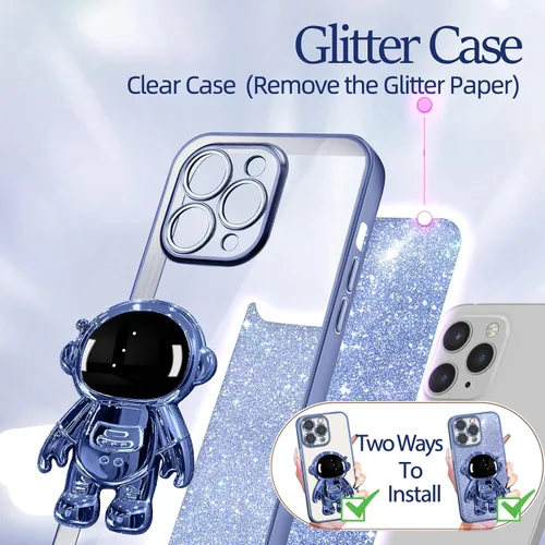 Miniatura 74 de Buleens Funda para iPhone 11 Pro Max Astronauta, Fundas Transparentes para iPhone 11 ProMax con Papel con Purpurina y Soporte de Astronauta, Mujeres