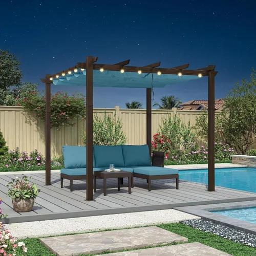 Miniatura 22 de PURPLE LEAF Pérgola Retráctil de 10' x 13' para Exteriores de Aluminio Blanco con Toldo de Sombra para Patio Refugio Moderno Marrón para Jardín