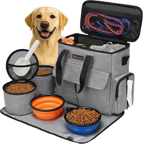 Miniatura 11 de Modoker Bolsa de comida para perros, juego de viaje aprobado por aerolíneas, organizador portátil de accesorios de pañales con 2 contenedores de Rosa