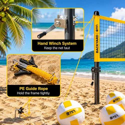 Miniatura 5 de A11N SPORTS Outdoor Volleyball and Badminton Combo Set - Includes Adjustable Height Anti-Sag Net, Volleyball, Air Pump, 4 Badminton Rackets, 2