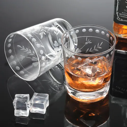 Miniatura 3 de Joeyan Vasos de Vidrio para Beber Grabados Soplados a Mano, Vasos de Agua de Vidrio Transparente con Patrón Floral, Juego de Cristalería Tumbler