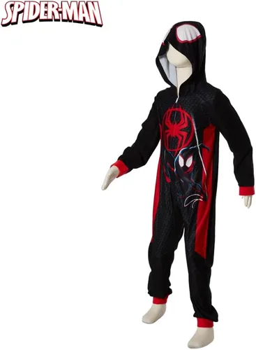 Miniatura 9 de Marvel Pijama de Spiderman para niños, disfraz de Spiderman con capucha de Miles Morales o para dormir con cremallera frontal, tallas 4-10