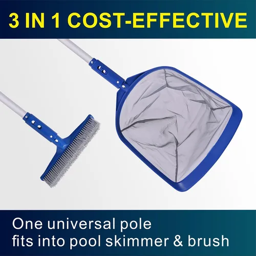 Miniatura 3 de POOLAZA Red de desnatador de piscina y cabezal de cepillo de piscina con poste de aluminio de 50 pulgadas