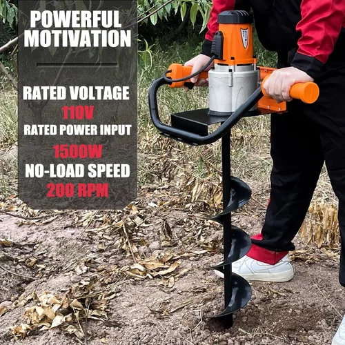 Miniatura 2 de Excavadora eléctrica de 1500 W, taladro de tierra de broca de 6 pulgadas y 4 pulgadas, ideal para excavación de agujeros de postes, perforación
