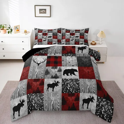 Miniatura 16 de Erosebridal Juego de edredón de campamento para niños y niñas, ropa de cama de campista tamaño twin, edredón vintage de campamento feliz
