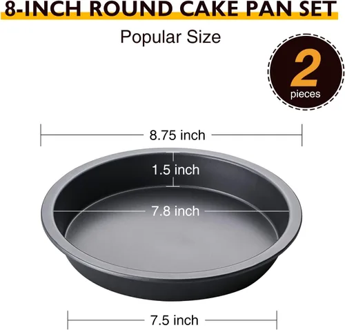 Miniatura 3 de HONGBAKE Molde redondo para hornear pasteles, 8 pulgadas, moldes para galletas poco profundos, moldes para pasteles en capas con agarres más anchos