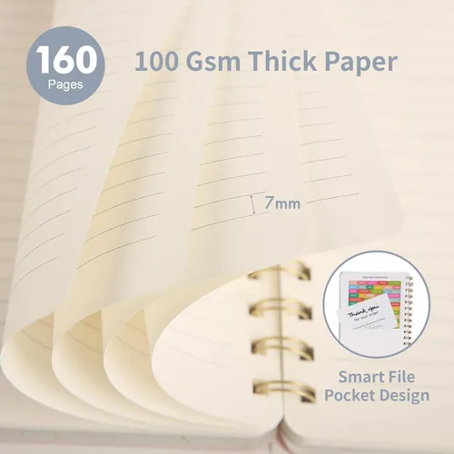 Miniatura 3 de cuaderno con espiral, 6.10 x 8.19 pulgadas, cuaderno rayado con bolsillos interiores y 160 páginas, tapa de cuero sintético, cuaderno de negocios