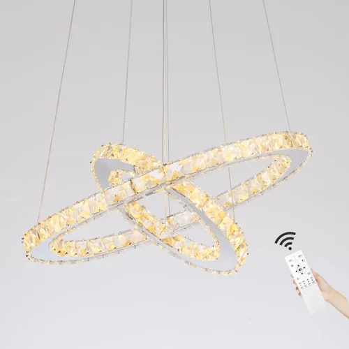 Miniatura 8 de Candelabros modernos de cristal, regulables, redondos, con control remoto, 2 anillos, lámpara colgante de techo LED para vestíbulo, comedor, sala