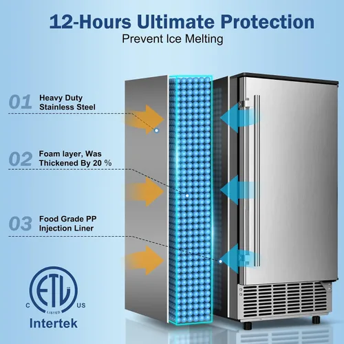 Miniatura 3 de Máquina de hielo integrada, 95 libras/día con contenedor de almacenamiento de 35 libras, 40 cubos en 10 minutos, puerta reversible, máquina de hielo