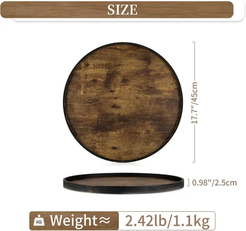 Miniatura 4 de Hanobe Bandeja Decorativa para Mesa de Café: Bandeja de Madera Marrón Redonda, Bandejas de Madera Rústicas Circulares, Centro de Mesa de Granja