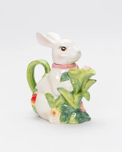 Miniatura 7 de Cosmos Gifts 10445 Tetera de conejo primaveral de cerámica fina con tulipán rosa y flores, 7-5/8" L