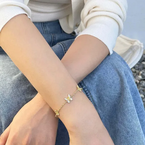 Miniatura 6 de Clufantric Pulsera de mariposa para mujeres y niñas, chapada en oro de 18 quilates con circonita cúbica, regalo de joyería para mujer, madre