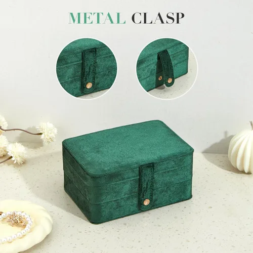 Miniatura 6 de BUTI4WLD Joyero pequeño de terciopelo para mujeres y niñas, estuche portátil de viaje de doble capa para anillos, colgantes, aretes, collares