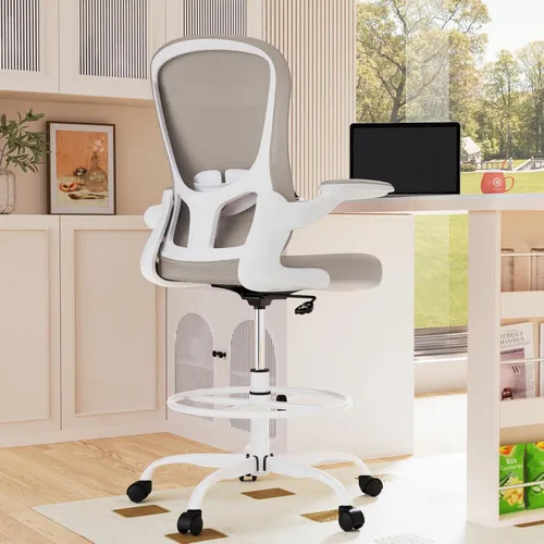 Silla de dibujo, silla de oficina alta con reposabrazos abatibles, silla de escritorio de pie ergonómica ejecutiva para computadora, silla de dibujo