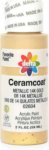 Delta Creative Ceramcoat - Pintura acrílica metálica y perla en varios colores (2 onzas), 2604, oro metálico de 14 quilates