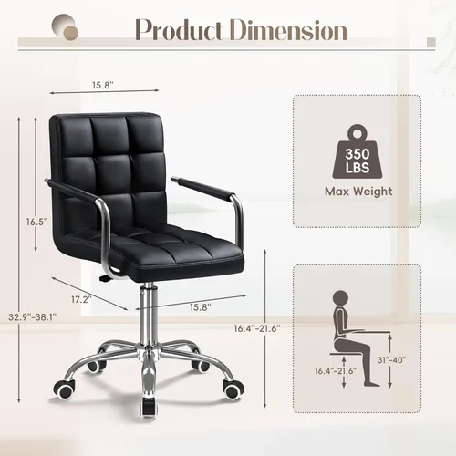 Miniatura 3 de Furmax silla de oficina con respaldo medio de piel sintética, silla ejecutiva moderna, ajustable, silla de escritorio para el hogar, silla de Negro