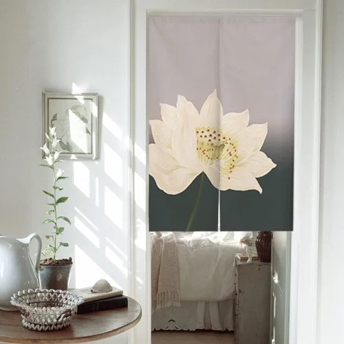 Miniatura 2 de Tapiz de cortina japonesa Noren para puerta, tradicional chino, pintura de loto chino, cortina de puerta impresa, cortina de puerta con acuarela