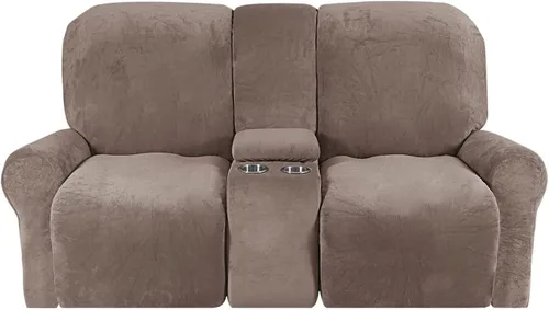 Miniatura 9 de Aedlcal Fundas para sofá reclinable, 10 piezas, fundas de sofá reclinable de felpa de terciopelo con consola central, con bolsillo lateral