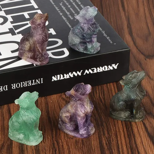 Miniatura 6 de Artistone Figuras de lobo de cristal de amatista de 2.0 pulgadas, regalo de piedras preciosas talladas a mano, estatua de lobos, tallas de animales