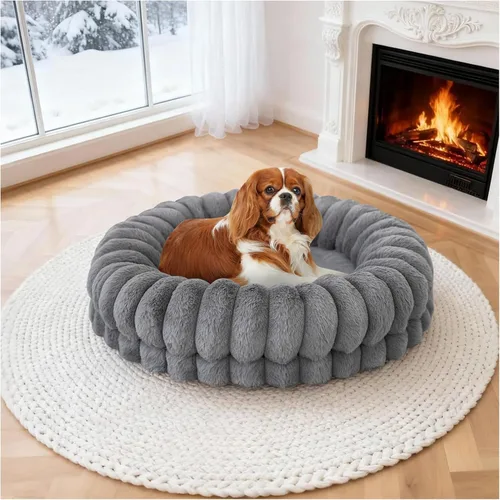 BALANCE Cama de lujo para perros en forma de dona, camas redondas de 23 pulgadas para perros pequeños, lavable, cama ortopédica calmante para