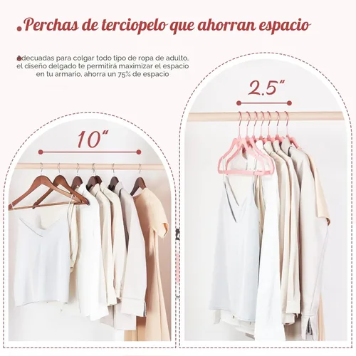 Miniatura 4 de HOUSE DAY - Paquete de 60 perchas de terciopelo rosa antideslizantes con forro de fieltro, perchas de terciopelo resistentes, lindo gancho