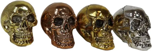 Miniatura 4 de Ebros Gift Pirate's Loot Island of Treasure - Juego de 4 mini figuritas de calaveras de latón y cobre en tono plateado metálico, cráneo, cráneo