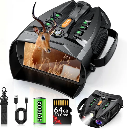 Miniatura 10 de Gafas de visión nocturna, prismáticos de visión nocturna para adultos, zoom digital 10X, binoculares infrarrojos 7X con tarjeta TF de 64 GB
